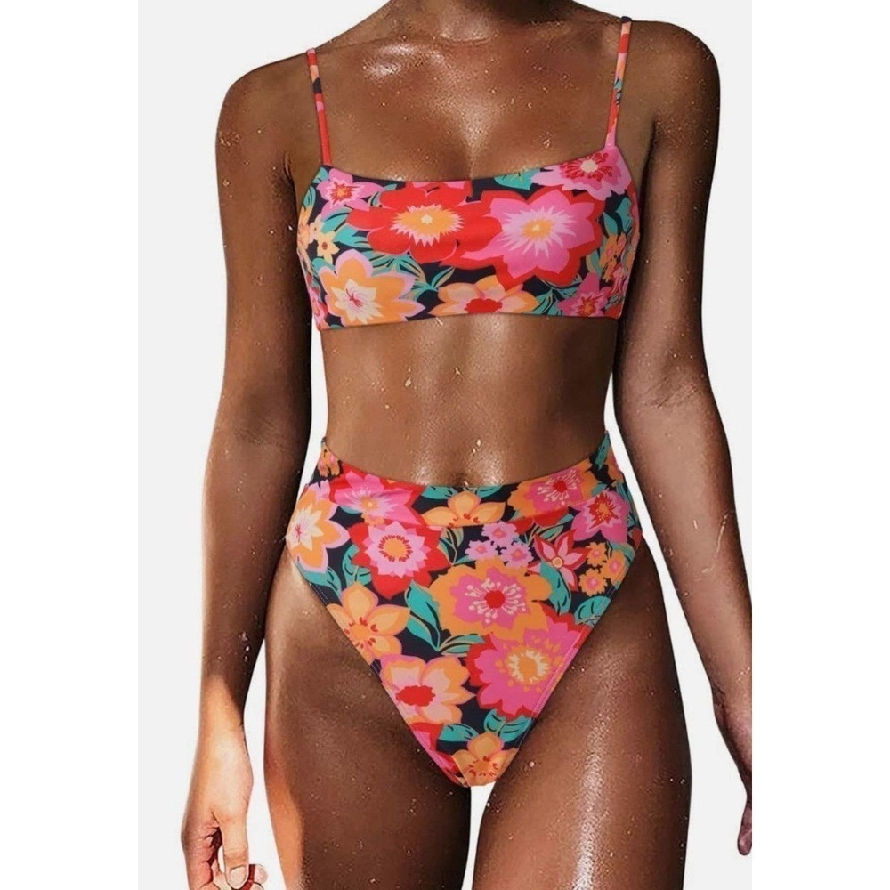 NWOT High Waist Bikini medium, Pink And Orange floral